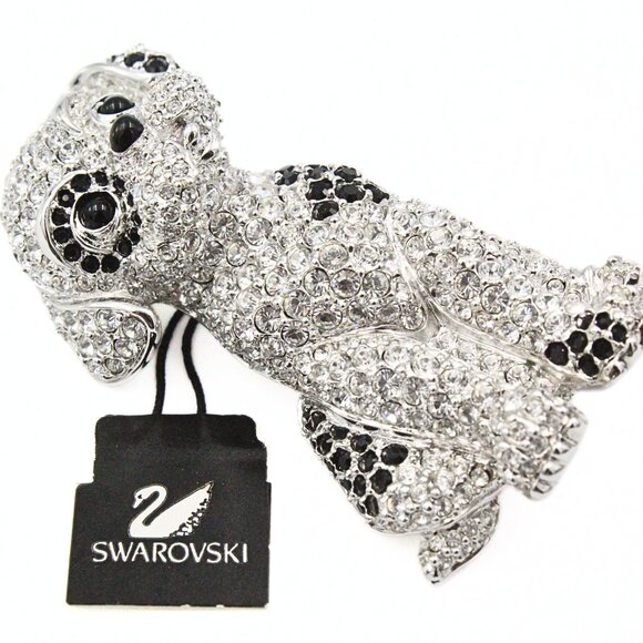 Opulent Sparkly Swarovski Signed Dalmatian Puppy Brooch - Picture 7 of 12